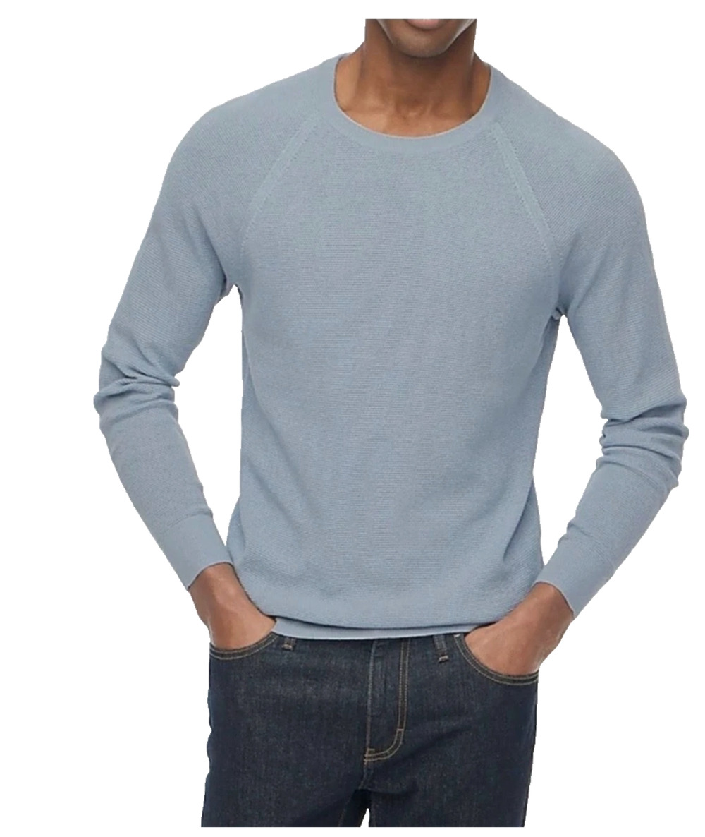 J. Crew Mens Light Blue Waffle Knit Lightweight Crewneck Sweater Size XL